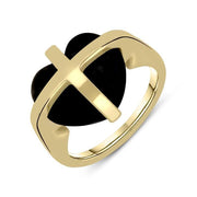 9ct Yellow Gold Whitby Jet Cross Heart Ring R628