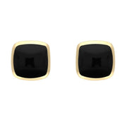 9ct Yellow Gold Whitby Jet Dinky Cushion Stud Earrings. E335.