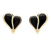 9ct Yellow Gold Whitby Jet Split Heart Stud Earrings, E364.