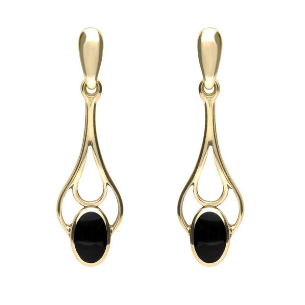 9ct Yellow Gold Whitby Jet Spoon Drop Earrings E138