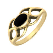 9ct Yellow Gold Whitby Jet Spoon Ring R146