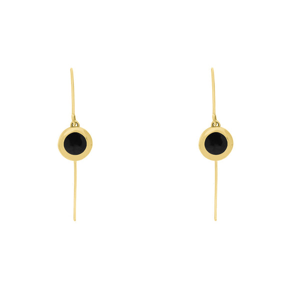 9ct Yellow Gold Whitby Jet Star Disc Drop Earrings, E1371.