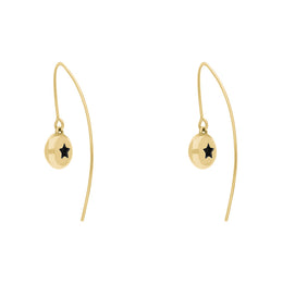 9ct Yellow Gold Whitby Jet Star Disc Drop Earrings, E1371.
