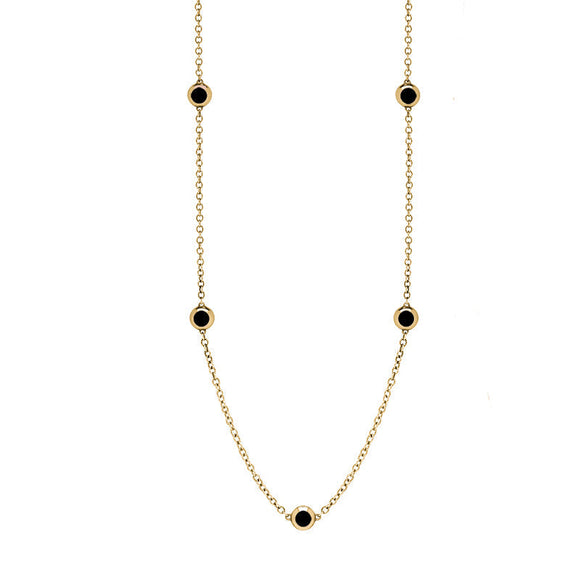 9ct Yellow Gold Whitby Jet Star Link Disc Chain Necklace, N744.