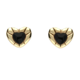 9ct Yellow Gold Whitby Jet Stone Heart Stud Earrings E1904