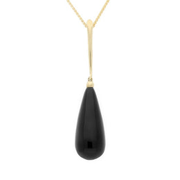 9ct Yellow Gold Whitby Jet Tapered Bomb Drop Necklace. P1888.
