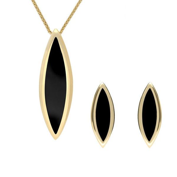 9ct Yellow Gold Whitby Jet Toscana Long Marquise Two Piece Set