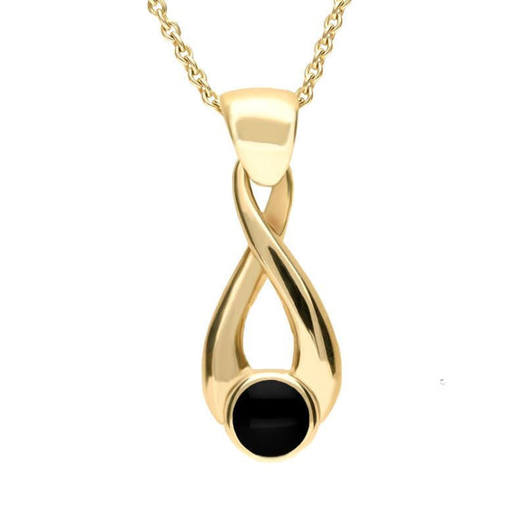 9ct Yellow Gold Whitby Jet Twisted Loop Necklace. P088. 