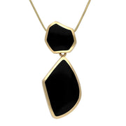 9ct Yellow Gold Whitby Jet Two Stone Organic Concave Necklace P1022