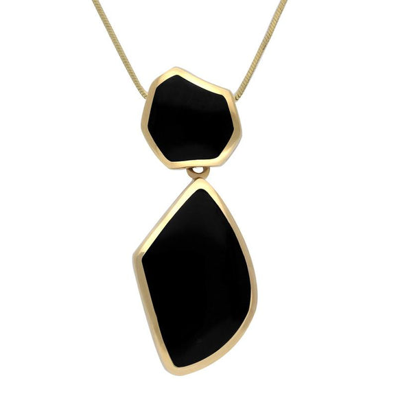 9ct Yellow Gold Whitby Jet Two Stone Organic Concave Necklace P1022