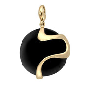 9ct Yellow Gold Whitby Jet Wavy Disc Large Charm. G577.