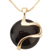 9ct Yellow Gold Whitby Jet Wavy Round Disc Necklace P1851