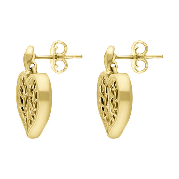 9ct Yellow Gold Whitby Jet York Minster Heart Stud Drop Earrings. E2386.