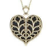 9ct Yellow Gold Whitby Jet York Minster Medium Heart Necklace. P3252.