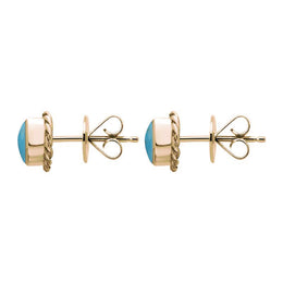 9ct Rose Gold Turquoise Round Twist Edge Stud Earrings. E134_2