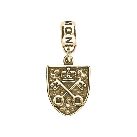9ct Yellow Gold Whitby Jet York Minster Cross Key Shield Loop Charm. G823.