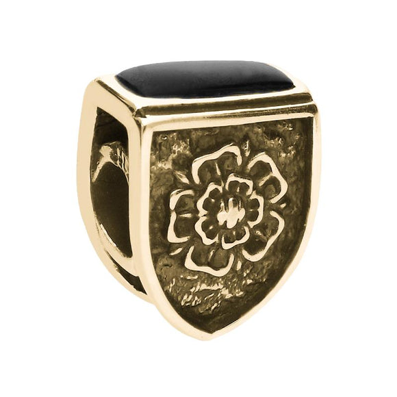 9ct Yellow Gold Whitby Jet York Minster Cross Key and Rose Tube Charm. G829.