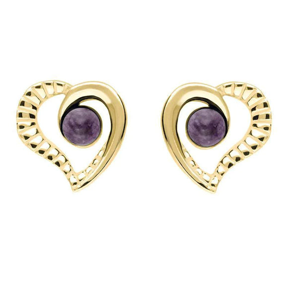 9ct Yellow Gold Blue John Ridged Heart Two Piece Set. S021