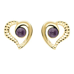 9ct Yellow Gold Blue John Ridged Heart Two Piece Set. S021