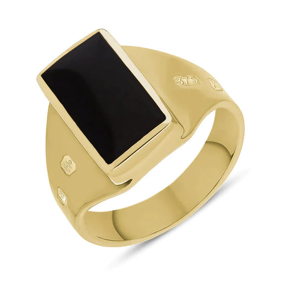 9ct Yellow Gold Whitby Jet Queen's Jubilee Hallmark Small Oblong Ring, R221_JFH