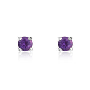 9ct White Gold Amethyst 3mm Round Claw Set Stud Earrings. 33-51-069.