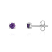 9ct White Gold Amethyst 3mm Round Claw Set Stud Earrings. 33-51-069_2