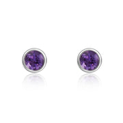 9ct White Gold Amethyst 3mm Round Rub Over Set Stud Earrings. 33-51-071.