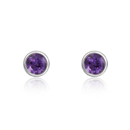 9ct White Gold Amethyst 3mm Round Rub Over Set Stud Earrings. 33-51-071.