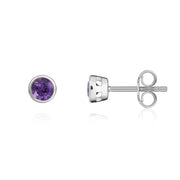 9ct White Gold Amethyst 3mm Round Rub Over Set Stud Earrings. 33-51-071_2