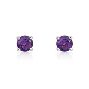 9ct White Gold Amethyst 4mm Round Claw Set Stud Earrings. 33-51-068.
