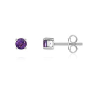 9ct White Gold Amethyst 4mm Round Claw Set Stud Earrings. 33-51-068_2