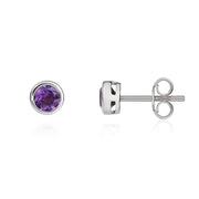 9ct White Gold Amethyst 4mm Round Rub Over Set Stud Earrings. 33-51-070_2