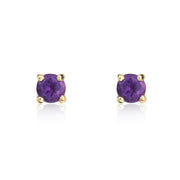 9ct Yellow Gold Amethyst 3mm Round Claw Set Stud Earrings. 33-51-072.