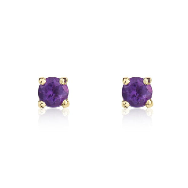 9ct Yellow Gold Amethyst 3mm Round Claw Set Stud Earrings. 33-51-072.