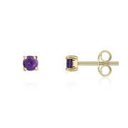 9ct Yellow Gold Amethyst 3mm Round Claw Set Stud Earrings. 33-51-072_2