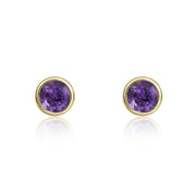 9ct Yellow Gold Amethyst 3mm Round Rub Over Set Stud Earrings, 33-51-073.