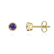 9ct Yellow Gold Amethyst 3mm Round Rub Over Set Stud Earrings, 33-51-073_2