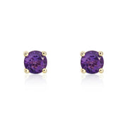 9ct Yellow Gold Amethyst 4mm Round Claw Set Stud Earrings. 33-51-067.