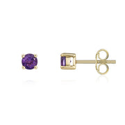 9ct Yellow Gold Amethyst 4mm Round Claw Set Stud Earrings. 33-51-067_2