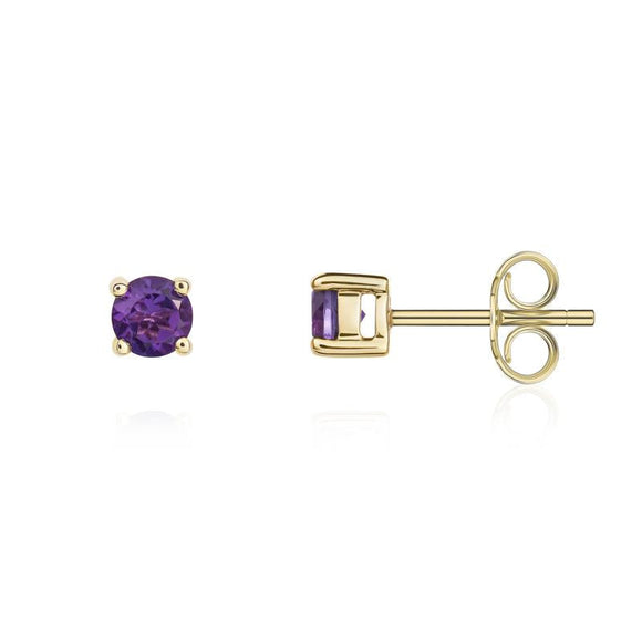 9ct Yellow Gold Amethyst 4mm Round Claw Set Stud Earrings. 33-51-067_2