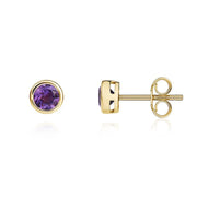 9ct Yellow Gold Amethyst 4mm Round Rub Over Set Stud Earrings, 33-51-028_2