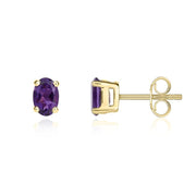 9ct Yellow Gold Amethyst 6x4mm Oval Claw Set Stud Earrings. 33-51-009_2