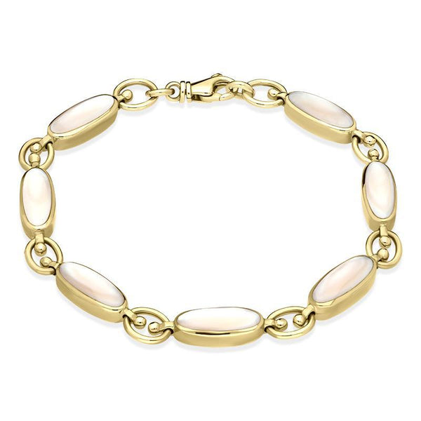 9ct Yellow Gold Pink Mother of Pearl Oval Linked Bracelet B18728