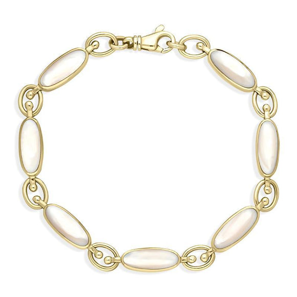 9ct Yellow Gold Pink Mother of Pearl Oval Linked Bracelet B18728