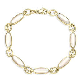 9ct Yellow Gold Pink Mother of Pearl Oval Linked Bracelet B18728