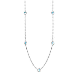 9ct White Gold Turquoise Cross Link Disc Chain Necklace, N748.
