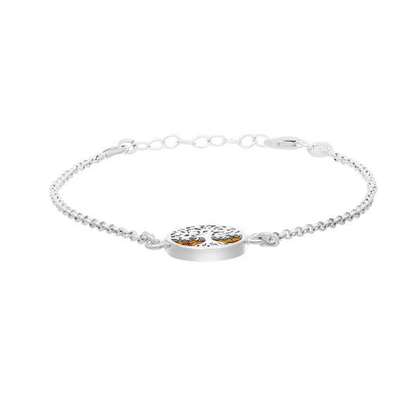 Sterling Silver Amber Round Tree of Life Chain Bracelet
