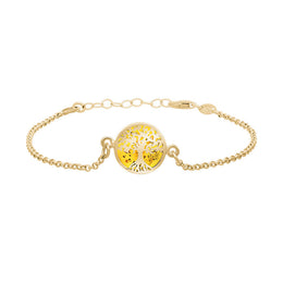 9ct Yellow Gold Amber Round Tree of Life Chain Bracelet