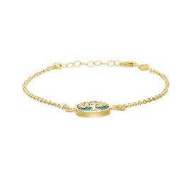 9ct Yellow Gold Turquoise Round Tree of Life Chain Bracelet