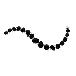 Whitby Jet Bracelet Organic Design Set With Diamonds 18ct White Gold. B887.